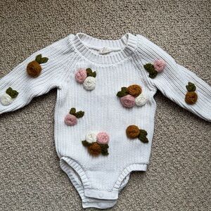 Cozy Floral Knit Baby Sweater - White, Pink, Brown